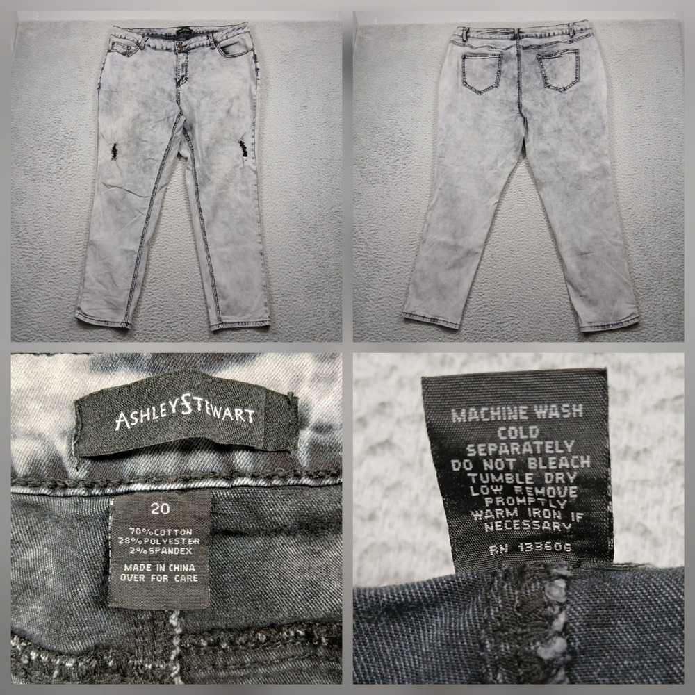 Ashley Stewart Distressed Acid‎ Wash Jeans Women Plus 20 Gray Stretch
